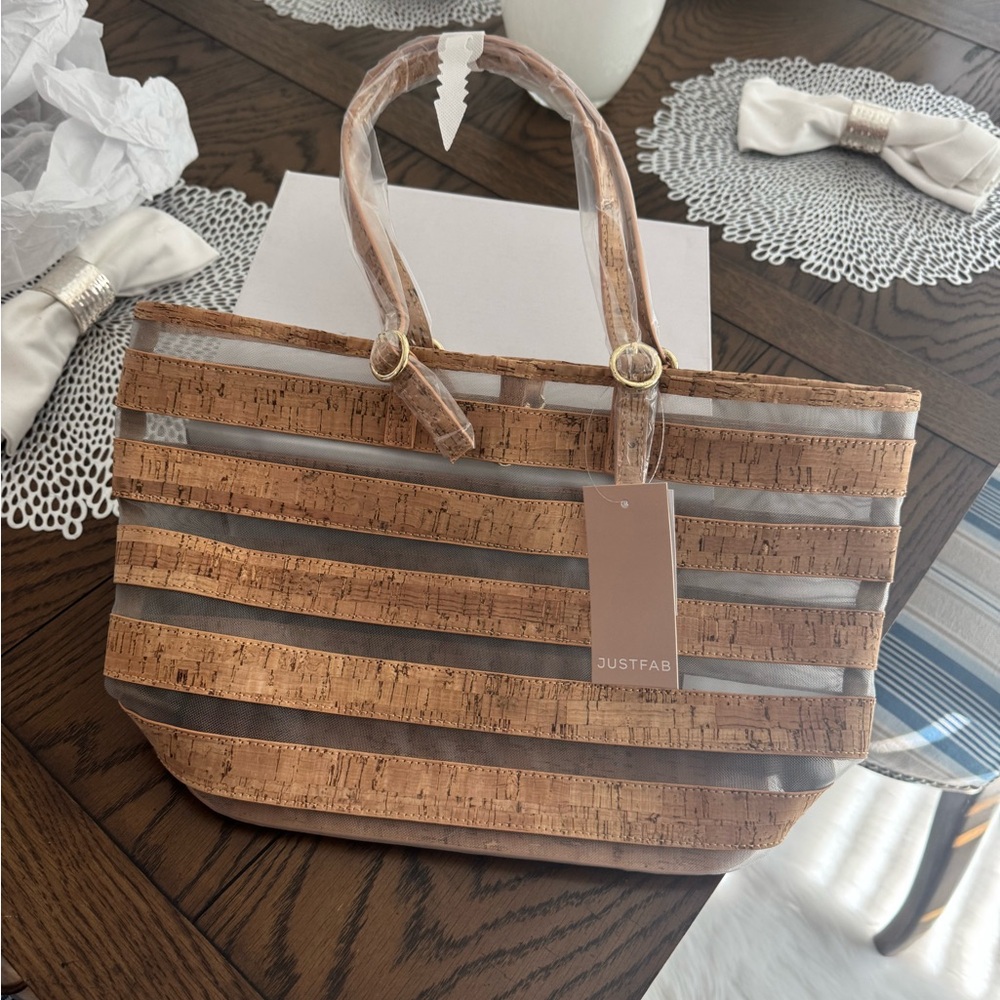 JustFab Brown and Tan Striped Tote